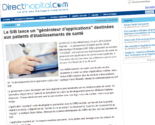 DirectHopital.com – Le SIB lance un « générateur d’applications » destinées aux patients d’établissements de santé